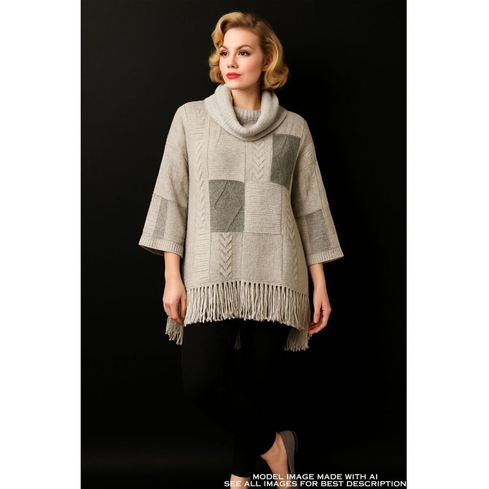Odd Molly Cable Knit Sweater M Oversize Merino Wool Baby Alpaca Cowl Neck Fringe